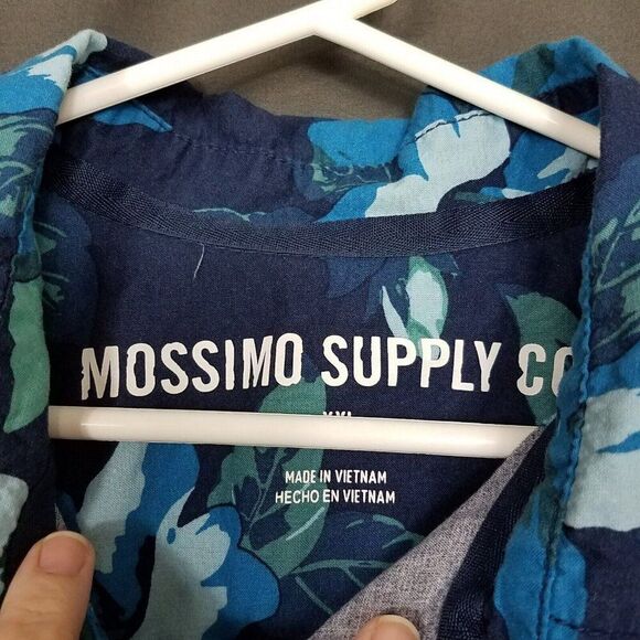 Mossimo Short Sleeve Blue Cotton Button Front Floral Casual Shirt Mens Size XXL - Picture 7 of 10